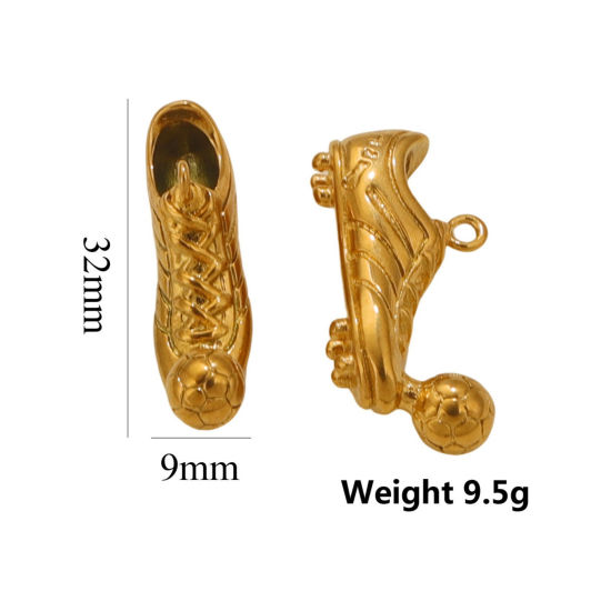 Picture of 1 Piece Eco-friendly PVD Vacuum Plating 304 Stainless Steel 3D Charms 18K Gold Plated Shoes 9mm x 23mm