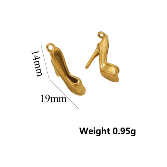 Picture of 1 Piece Eco-friendly PVD Vacuum Plating 304 Stainless Steel 3D Charms 18K Gold Plated High-heeled Shoes 19mm x 14mm