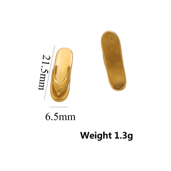 Picture of 1 Piece Eco-friendly PVD Vacuum Plating 304 Stainless Steel 3D Charms 18K Gold Plated Flip Flops Slipper 6.5mm x 21.5mm