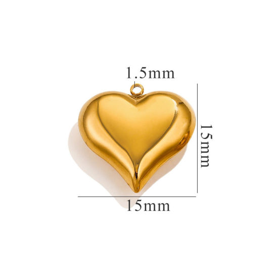 Picture of 1 Piece Eco-friendly PVD Vacuum Plating 304 Stainless Steel 3D Charms 18K Gold Plated Heart Polished 15mm x 15mm