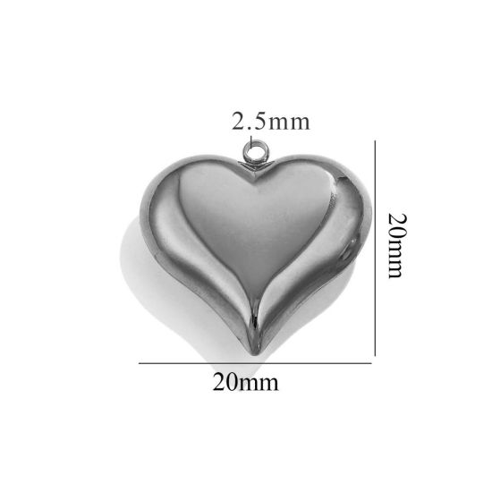 Picture of 1 Piece Eco-friendly 304 Stainless Steel 3D Charms Silver Tone Heart Polished 20mm x 20mm