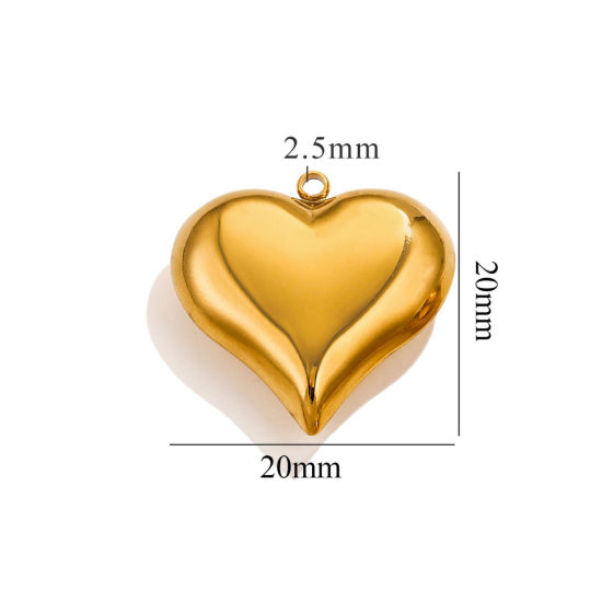 Picture of 1 Piece Eco-friendly PVD Vacuum Plating 304 Stainless Steel 3D Charms 18K Gold Plated Heart Polished 20mm x 20mm