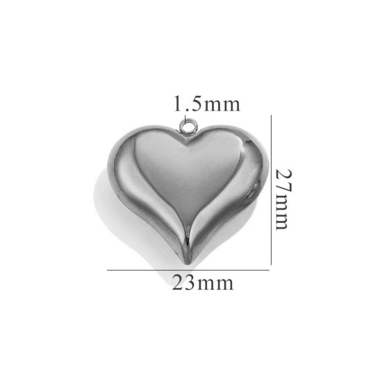 Picture of 1 Piece Eco-friendly 304 Stainless Steel 3D Charms Silver Tone Heart Polished 23mm x 23mm