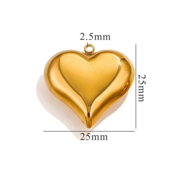 Picture of 1 Piece Eco-friendly PVD Vacuum Plating 304 Stainless Steel 3D Charms 18K Gold Plated Heart Polished 25mm x 25mm