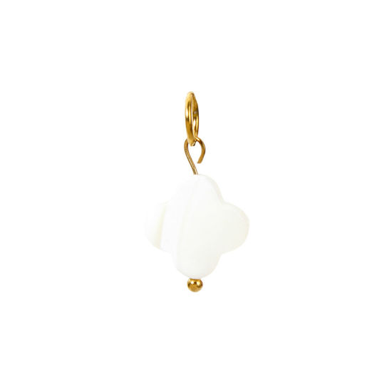 Image de 1 Pièce Breloques en 304 Acier Inoxydable & Lampwork Placage Sous Vide Écologique Collection Végétale Fleur Plaqué Or Véritable 18K Blanc 3D 22mm x 12mm