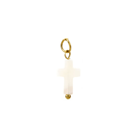 Image de 1 Pièce Breloques en 304 Acier Inoxydable & Lampwork Placage Sous Vide Écologique Collection Végétale Croix Plaqué Or Véritable 18K Blanc 3D 20mm x 8mm