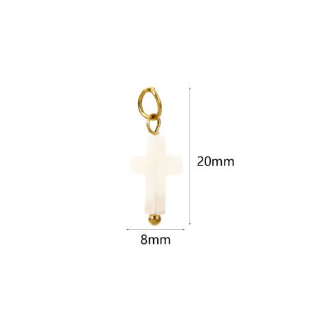 Picture of 1 Piece Eco-friendly Vacuum Plating Waterproof Anti-Tarnish Hypoallergenic 304 Stainless Steel & Lampwork Glass Flora Collection Charms 18K Real Gold Plated White Cross 3D 20mm x 8mm