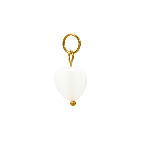 Image de 1 Pièce Breloques en 304 Acier Inoxydable & Lampwork Placage Sous Vide Écologique Collection Végétale Cœur Plaqué Or Véritable 18K Blanc 3D 21mm x 10mm