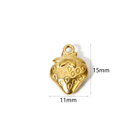 Image de 1 Pièce Breloques en 304 Acier Inoxydable & Lampwork Placage Sous Vide Écologique Collection Végétale Fraises Plaqué Or Véritable 18K 3D 15mm x 11mm
