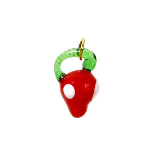 Image de 1 Pièce Breloques en 304 Acier Inoxydable & Lampwork Placage Sous Vide Écologique Collection Végétale Fraises Plaqué Or Véritable 18K Rouge 3D 22mm x 13mm