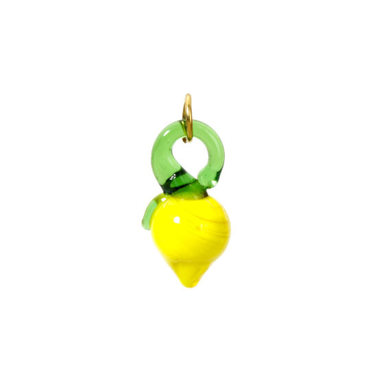 Image de 1 Pièce Breloques en 304 Acier Inoxydable & Lampwork Placage Sous Vide Écologique Collection Végétale Citron Plaqué Or Véritable 18K Jaune 3D 24mm x 11mm