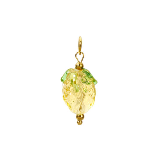 Image de 1 Pièce Breloques en 304 Acier Inoxydable & Lampwork Placage Sous Vide Écologique Collection Végétale Ananas Plaqué Or Véritable 18K Jaune 3D 29mm x 13mm