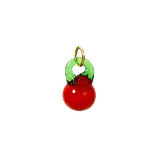 Image de 1 Pièce Breloques en 304 Acier Inoxydable & Lampwork Placage Sous Vide Écologique Collection Végétale Pomme Plaqué Or Véritable 18K Rouge 3D 18mm x 9mm