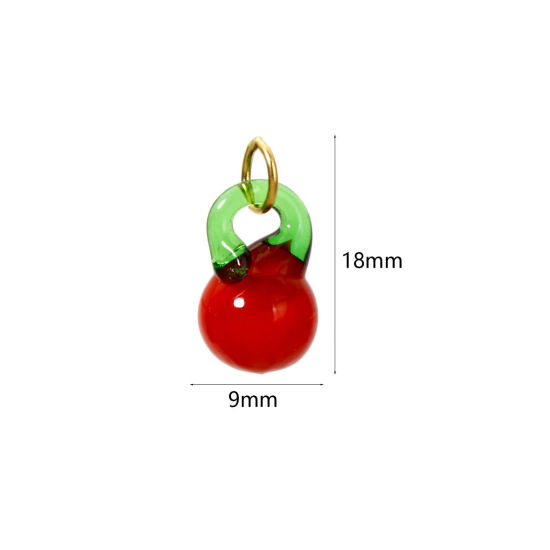 Image de 1 Pièce Breloques en 304 Acier Inoxydable & Lampwork Placage Sous Vide Écologique Collection Végétale Pomme Plaqué Or Véritable 18K Rouge 3D 18mm x 9mm