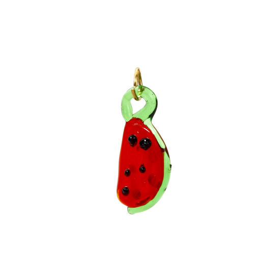 Image de 1 Pièce Breloques en 304 Acier Inoxydable & Lampwork Placage Sous Vide Écologique Collection Végétale Pasthèque Plaqué Or Véritable 18K Rouge 3D 27mm x 11mm