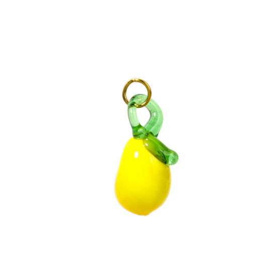 Image de 1 Pièce Breloques en 304 Acier Inoxydable & Lampwork Placage Sous Vide Écologique Collection Végétale Citron Plaqué Or Véritable 18K Jaune 3D 23mm x 10mm