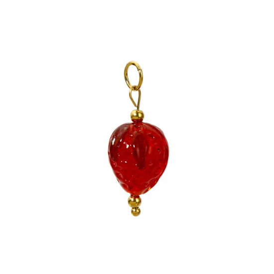 Image de 1 Pièce Breloques en 304 Acier Inoxydable & Lampwork Placage Sous Vide Écologique Collection Végétale Fraises Plaqué Or Véritable 18K Rouge 3D 3.1cm x 1.3cm