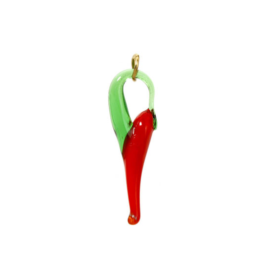 Image de 1 Pièce Breloques en 304 Acier Inoxydable & Lampwork Placage Sous Vide Écologique Collection Végétale Piment Plaqué Or Véritable 18K Rouge 3D 3cm x 0.9cm