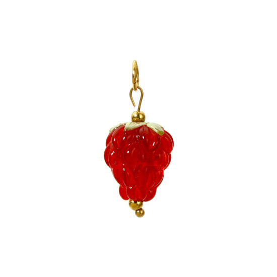 Image de 1 Pièce Breloques en 304 Acier Inoxydable & Lampwork Placage Sous Vide Écologique Collection Végétale Raisins Plaqué Or Véritable 18K Rouge 3D 3cm x 1.4cm