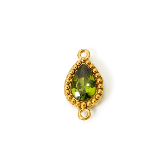Bild von 5 Stück Umweltfreundliche PVD-Vakuumbeschichtung 304 Edelstahl Geometrisch Steckverbinder Charms Anhänger Tropfen 18K Vergoldet Olivgrün Strass 12mm x 7mm