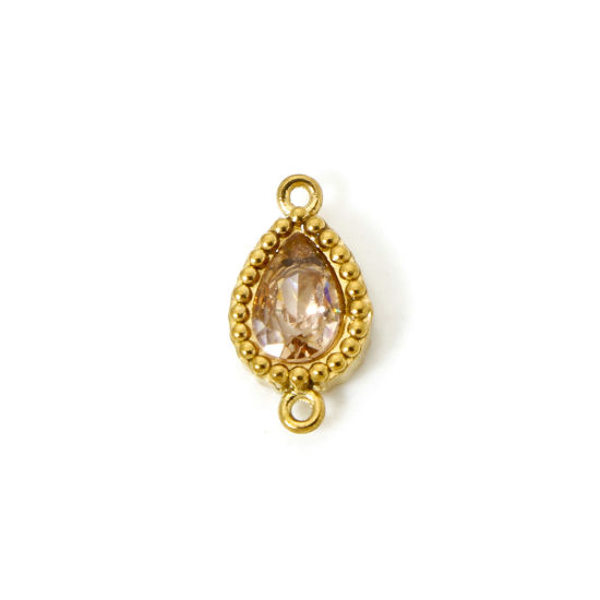 Bild von 5 Stück Umweltfreundliche PVD-Vakuumbeschichtung 304 Edelstahl Geometrisch Steckverbinder Charms Anhänger Tropfen 18K Vergoldet Sektfarben Strass 12mm x 7mm