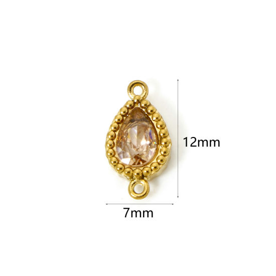 Bild von 5 Stück Umweltfreundliche PVD-Vakuumbeschichtung 304 Edelstahl Geometrisch Steckverbinder Charms Anhänger Tropfen 18K Vergoldet Sektfarben Strass 12mm x 7mm