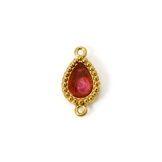 Bild von 5 Stück Umweltfreundliche PVD-Vakuumbeschichtung 304 Edelstahl Geometrisch Steckverbinder Charms Anhänger Tropfen 18K Vergoldet Fuchsie Strass 12mm x 7mm