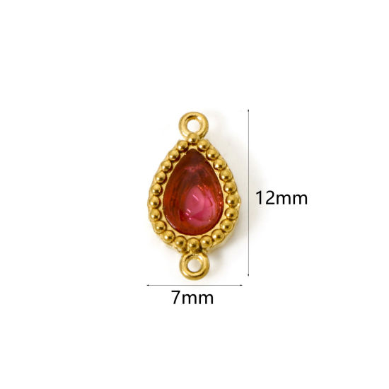 Bild von 5 Stück Umweltfreundliche PVD-Vakuumbeschichtung 304 Edelstahl Geometrisch Steckverbinder Charms Anhänger Tropfen 18K Vergoldet Fuchsie Strass 12mm x 7mm