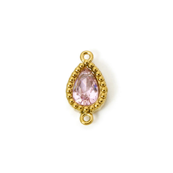 Bild von 5 Stück Umweltfreundliche PVD-Vakuumbeschichtung 304 Edelstahl Geometrisch Steckverbinder Charms Anhänger Tropfen 18K Vergoldet Rosa Strass 12mm x 7mm