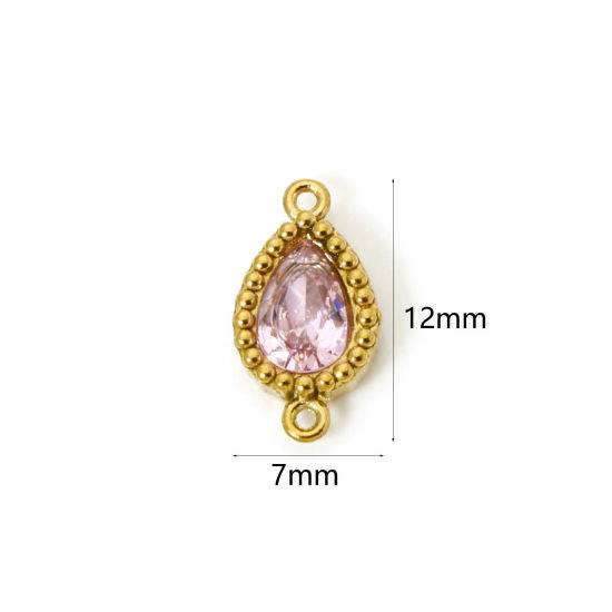 Bild von 5 Stück Umweltfreundliche PVD-Vakuumbeschichtung 304 Edelstahl Geometrisch Steckverbinder Charms Anhänger Tropfen 18K Vergoldet Rosa Strass 12mm x 7mm
