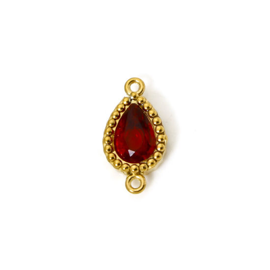 Bild von 5 Stück Umweltfreundliche PVD-Vakuumbeschichtung 304 Edelstahl Geometrisch Steckverbinder Charms Anhänger Tropfen 18K Vergoldet Rot Strass 12mm x 7mm