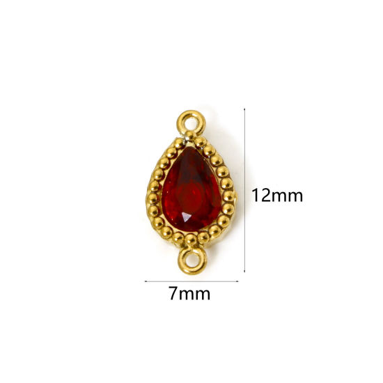 Bild von 5 Stück Umweltfreundliche PVD-Vakuumbeschichtung 304 Edelstahl Geometrisch Steckverbinder Charms Anhänger Tropfen 18K Vergoldet Rot Strass 12mm x 7mm