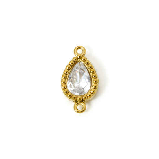 Bild von 5 Stück Umweltfreundliche PVD-Vakuumbeschichtung 304 Edelstahl Geometrisch Steckverbinder Charms Anhänger Tropfen 18K Vergoldet Transparent Strass 12mm x 7mm