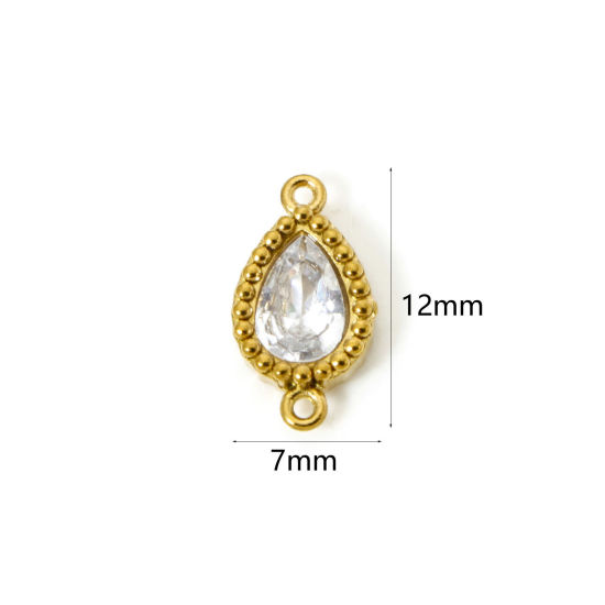 Bild von 5 Stück Umweltfreundliche PVD-Vakuumbeschichtung 304 Edelstahl Geometrisch Steckverbinder Charms Anhänger Tropfen 18K Vergoldet Transparent Strass 12mm x 7mm