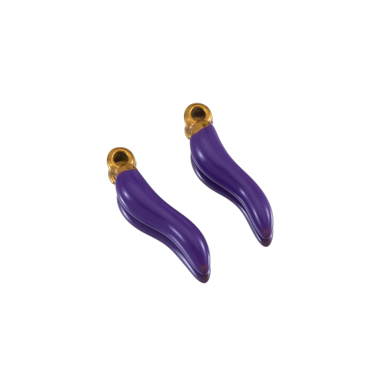 Изображение 5 ШТ Экологичное вакуумное PVD-покрытие 304 Нержавеющая Сталь 3D Подвески 18K позолоченный Фиолетовый Корничелло Итальянский рожок перец С Эмалью 15мм x 4мм
