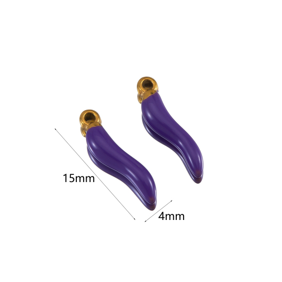 Изображение 5 ШТ Экологичное вакуумное PVD-покрытие 304 Нержавеющая Сталь 3D Подвески 18K позолоченный Фиолетовый Корничелло Итальянский рожок перец С Эмалью 15мм x 4мм