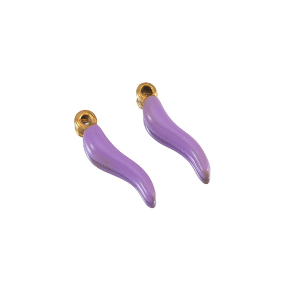 Изображение 5 ШТ Экологичное вакуумное PVD-покрытие 304 Нержавеющая Сталь 3D Подвески 18K позолоченный Фиолетовый Корничелло Итальянский рожок перец С Эмалью 15мм x 4мм