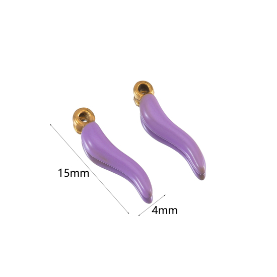 Изображение 5 ШТ Экологичное вакуумное PVD-покрытие 304 Нержавеющая Сталь 3D Подвески 18K позолоченный Фиолетовый Корничелло Итальянский рожок перец С Эмалью 15мм x 4мм