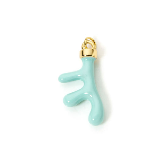 Immagine di 1 Pz Placcatura Sottovuoto Ecologica 304 Acciaio Inossidabile Gioielli Oceanici Ciondoli Corallo 18K Vero Oro Placcato Blu Smalto 3.1cm x 1.3cm