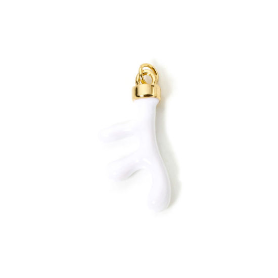 Immagine di 1 Pz Placcatura Sottovuoto Ecologica 304 Acciaio Inossidabile Gioielli Oceanici Ciondoli Corallo 18K Vero Oro Placcato Bianco Smalto 3.1cm x 1.3cm