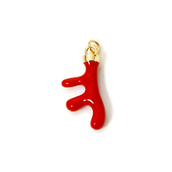 Immagine di 1 Pz Placcatura Sottovuoto Ecologica 304 Acciaio Inossidabile Gioielli Oceanici Ciondoli Corallo 18K Vero Oro Placcato Rosso Smalto 3.1cm x 1.3cm