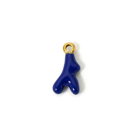 Immagine di 1 Pz Placcatura Sottovuoto Ecologica 304 Acciaio Inossidabile Gioielli Oceanici Ciondoli Corallo 18K Vero Oro Placcato Blu Scuro Smalto 18mm x 9.5mm