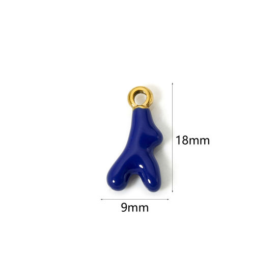 Immagine di 1 Pz Placcatura Sottovuoto Ecologica 304 Acciaio Inossidabile Gioielli Oceanici Ciondoli Corallo 18K Vero Oro Placcato Blu Scuro Smalto 18mm x 9.5mm