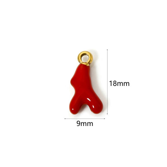 Immagine di 1 Pz Placcatura Sottovuoto Ecologica 304 Acciaio Inossidabile Gioielli Oceanici Ciondoli Corallo 18K Vero Oro Placcato Rosso Smalto 18mm x 9.5mm