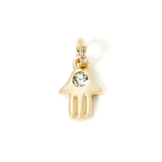 Изображение 1 ШТ Экологически чистое вакуумное покрытие 304 Нержавеющая Сталь галактика Клип На Подвески для марочных браслеты шарма Ладонь 18K настоящее золото с покрытием Прозрачный Горный Хрусталь 26мм x 13мм