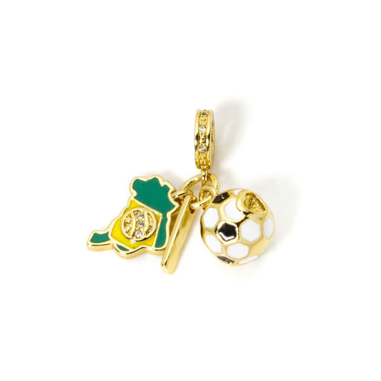 Image de 1 Pièce Perles de Breloquee Pendantes pour la Fabrication de Bijoux de Bracelet et de Collier Sport Respectueux de la Nature en Laiton Plaqué Or Véritable 18K Multicolore Football Émail 26mm
