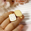 Imagen de 1 Unidad Respetuoso del Medio Ambiente Latón Positive Quotes Energy Colgantes 18K Oro Real Chapado Blanco Rectángulo Mensaje " LOVE PEACE LUCKY HAPPY " Esmalte 3.4cm x 1.6cm