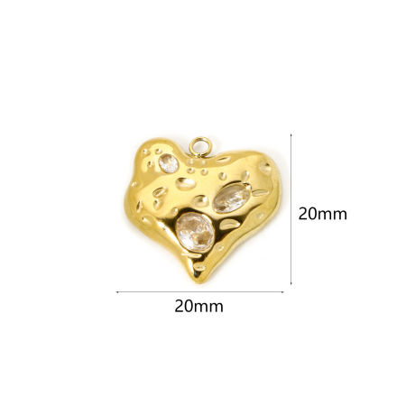 Bild von 1 Stück Umweltfreundliche PVD-Vakuumbeschichtung wasserdicht anlaufgeschützt hypoallergen  304 Edelstahl Valentinstag Charms Herz 18K Echtgold plattiert Klar Zirkonia 20mm x 20mm