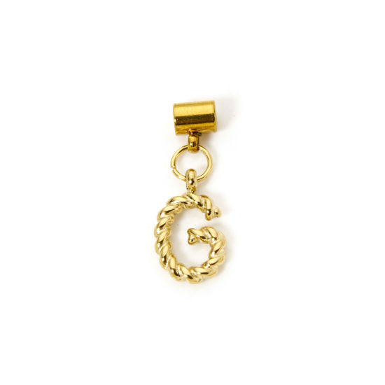 Imagen de 1 Unidad Recubrimiento al Vacío PVD Ecológico 304 Acero Inoxidable Colgante Con Dije De Cuentas Deslizantes Letra Mayúscula Chapado en Oro de 18K Espiras " G " 23mm x 8mm