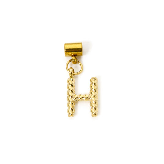 Imagen de 1 Unidad Recubrimiento al Vacío PVD Ecológico 304 Acero Inoxidable Colgante Con Dije De Cuentas Deslizantes Letra Mayúscula Chapado en Oro de 18K Espiras " H " 23mm x 9mm